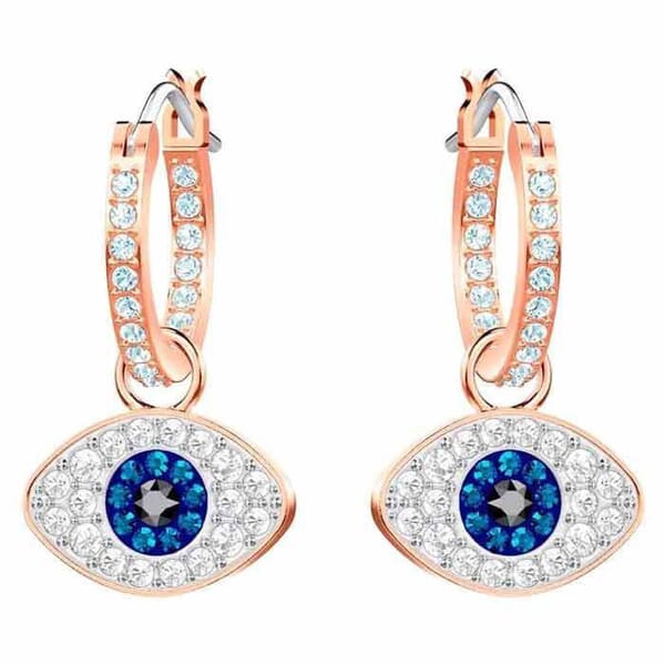 Swarovski Symbolic Evil Eye Hoop Pierced Earrings, Blue, Rose-gold tone plated øredobber - 5425857